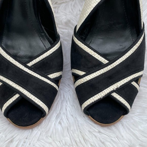 Via Spiga Women Heel Shoes Sandal Black/White Faux Suede Upper Brazil Size 9.5 - Picture 5 of 12